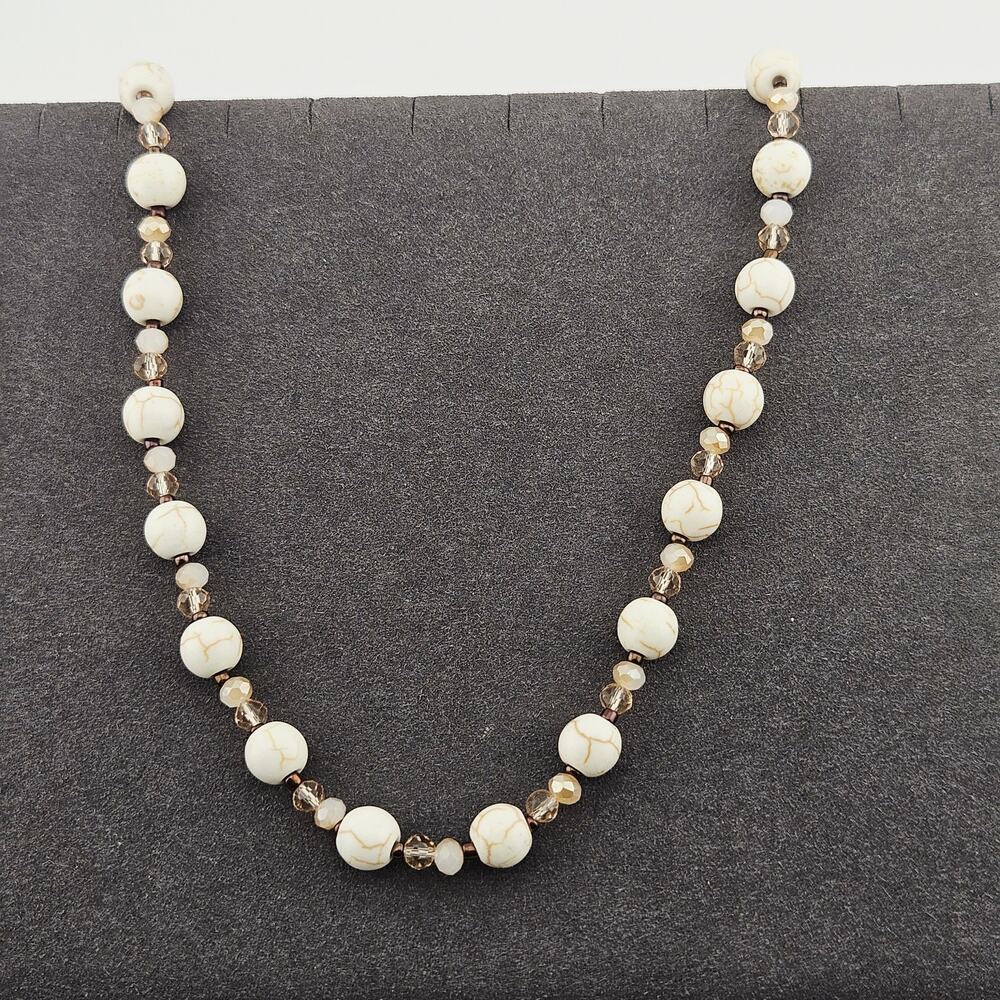 White Beige Swirl Beaded Necklace Earth Tone Bohemian Hippie Neutrals